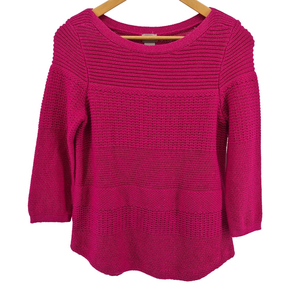 Chicos Chunky Knit Sweater Fuchsia Pink Boat Neck Womens Size 0 Small Preppy - Picture 1 of 10